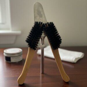 Vintage West Germany Folding Travel Clothes Natural Wood Brush & Shoehorn Set